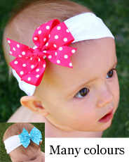 stretch white baby headband and polka bow