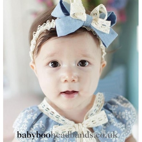 Blue bow baby headband